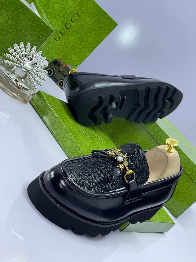 Gucci Chunky Platform Loafer with Bee - Black